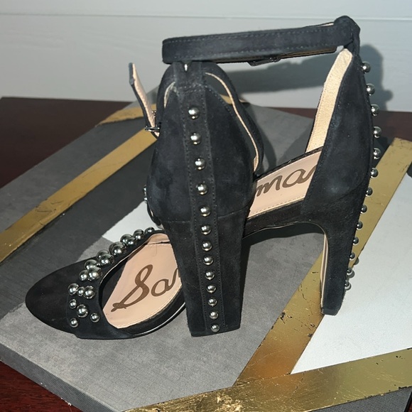 🪩SAM EDELMAN•Yoshi Black Suede Sandals silver studded embellishment •Size 7.5 - Picture 9 of 17